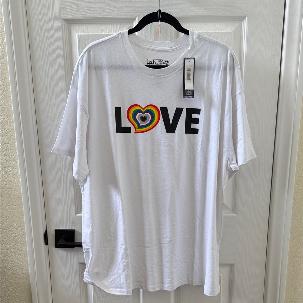 The Phluid Project White Tee with Rainbow Love Graphic